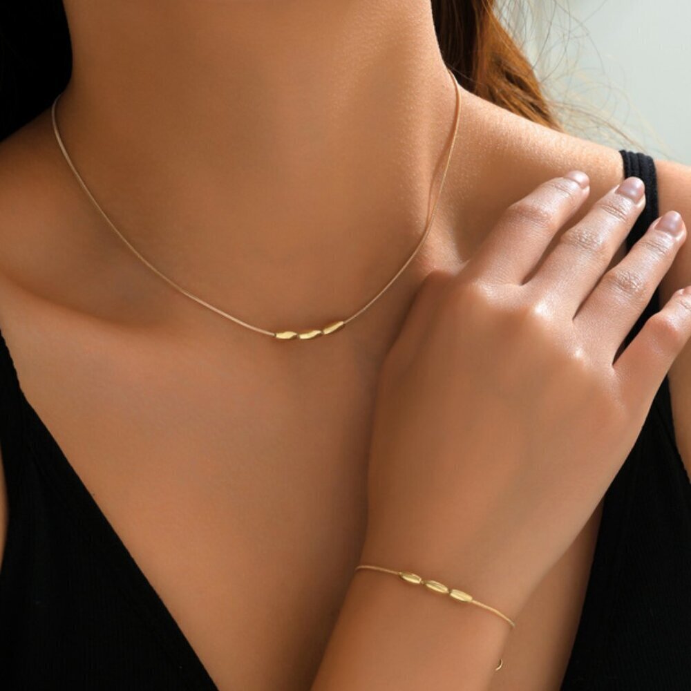 18K Gold-Filled Oval Bead Necklace & Bracelet Set
